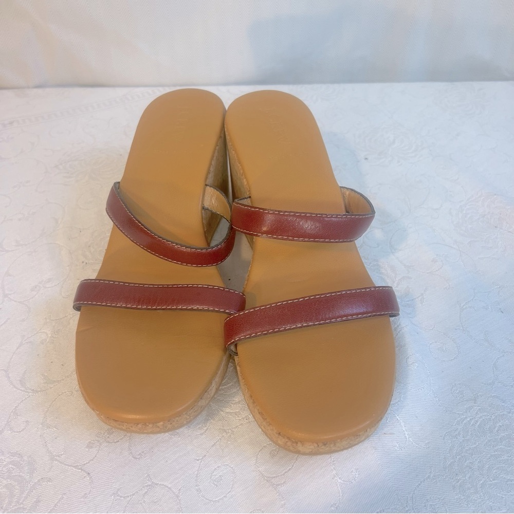 J. Crew Sandals Wedge Reddish Brown Straps Slip On 3” Cork Wedges 10👍 - Picture 2 of 8